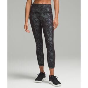 LULULEMON Wunder Under Hi Rise 25” Tight 6 Black Logo Flourish Iridescent Foil